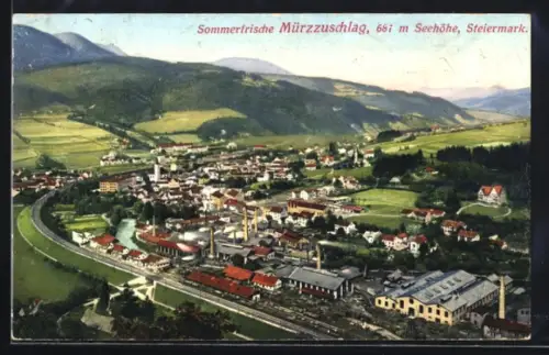 AK Mürzzuschlag /Steermark, Teilansicht mit Bahnhof