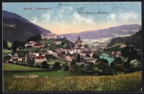 AK Murau /Steiermark, Panorama mit Schloss und Kirche