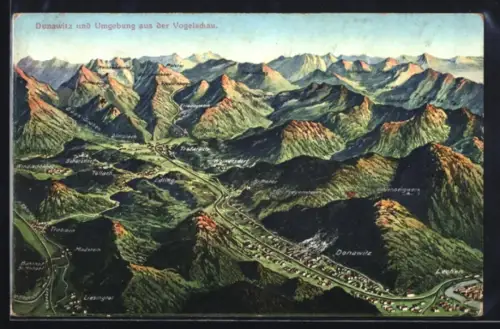 Künstler-AK Donawitz, Panorama mit Edling, Trofaiach und Reichenstein