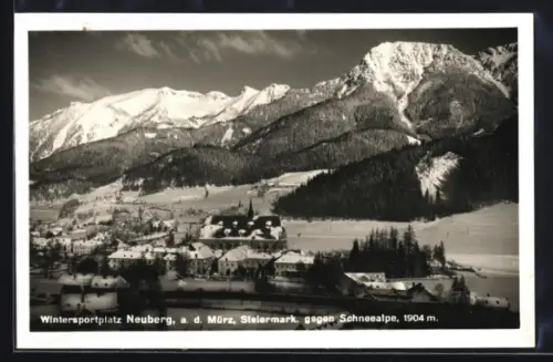 AK Neuberg a. d. Mürz, Ortsansicht gegen Schneealpe im Winter