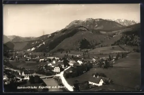 AK Kapellen, Gesamtansicht am Fluss gegen die Berge
