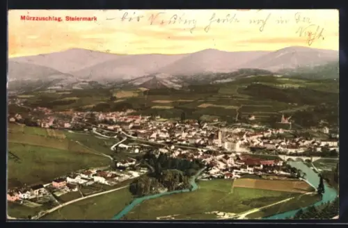 AK Mürzzuschlag, Totalansicht aus der Vogelschau