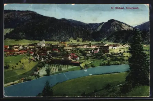 AK St. Michael /Steiermark, Panorama mit Kirche