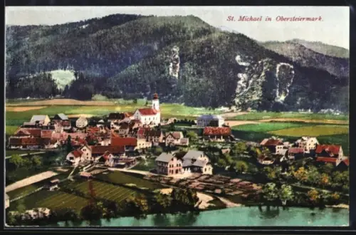 AK St. Michael /Obersteiermark, Ortsansicht aus der Vogelschau
