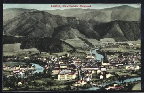 AK Leoben /Steiermark, Teilansicht mit Kirche