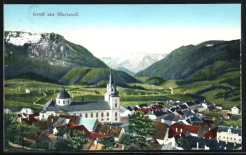 AK Mariazell, Teilansicht mit Kirche