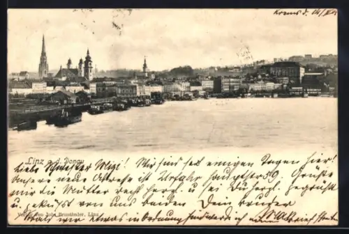 AK Linz a. d. Donau, Teilansicht mit Kirche
