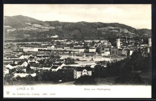 AK Linz a. D., Blick vom Pöstlingberg auf den Ort