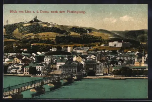 AK Linz a. d. Donau, Blick nach dem Pöstlingberg