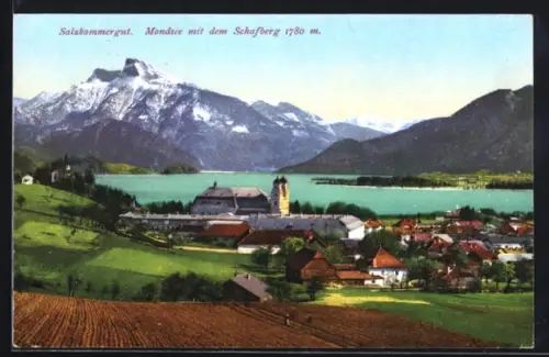AK Mondsee, Teilansicht mit dem Schafberg