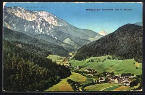 AK Mürzsteg, Talblick mit der Ortschaft