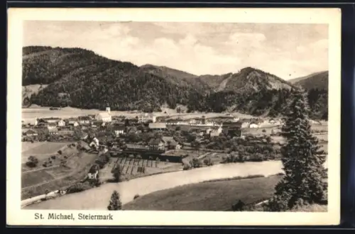 AK St. Michael /Steiermark, Panorama mit Kirche