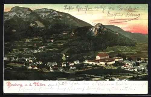 AK Neuberg a. d. Mürz, Teilansicht mit Kirche