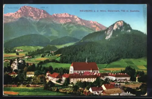 AK Neuberg a. d. Mürz, Teilansicht mit Kloster und Schneealpe