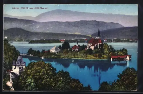 AK Maria Wörth am Wörthersee, Ortsansicht mit Kirche
