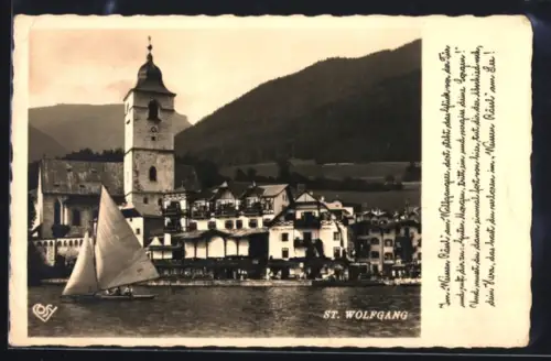 AK St. Wolfgang, Uferpartie mit Kirche