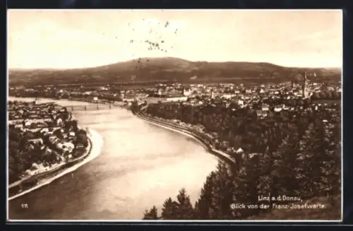 AK Linz a. d. Donau, Blick von der Franz-Josefwarte auf den Ort