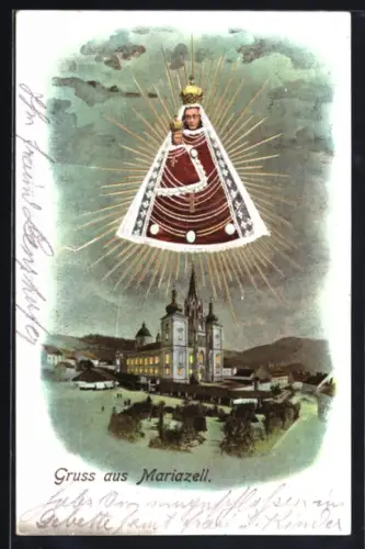 Lithographie Mariazell, Wallfahrtskirche, Geprägte Gnadenmutter