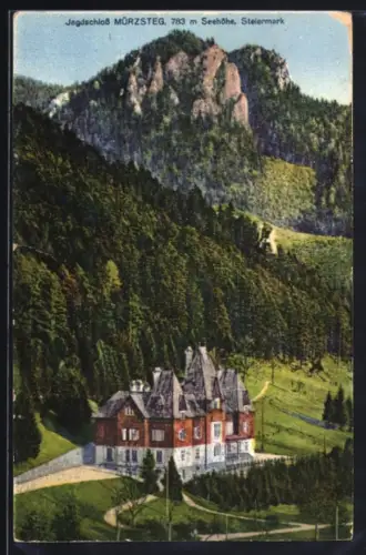 AK Mürzsteg, Jagdschloss aus der Vogelschau