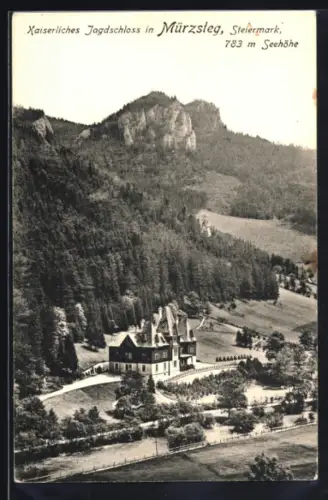 AK Mürzsteg, Kaiserliches Jagdschloss aus der Vogelschau