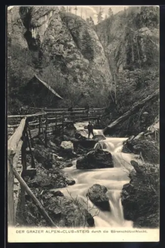 AK Mixnitz, Bärenschützschlucht, Grazer Alpen-Club-Steig, Wasserfall