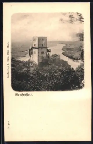 AK Greifenstein, Burgruine gegen das Tal der Donau