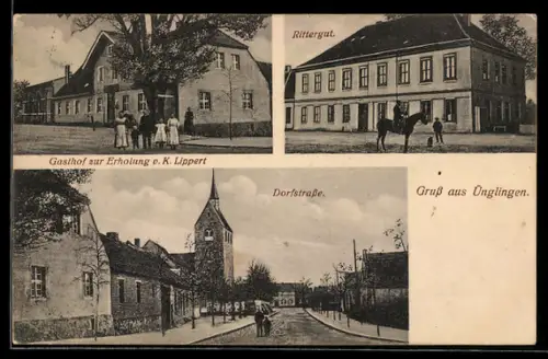 AK Ünglingen, Gasthaus zur Erholung K. Lippert, Rittergut, Dorfstrasse