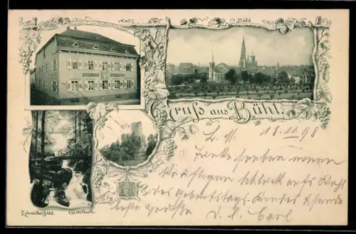 AK Bühl, Gasthof zum Badischen Hof, Gertelbach, Burgruine Windeck