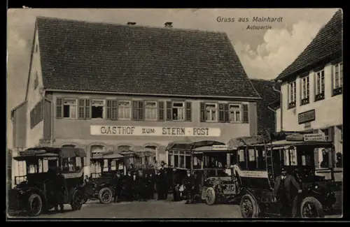 AK Mainhardt, Gasthof zum Stern mit Autobussen und Chauffeuren
