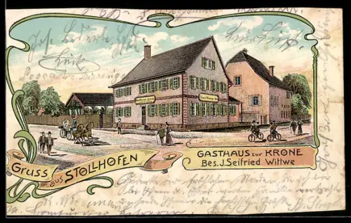 Lithographie Stollhofen, Gasthaus zur Krone, Bes. J. Seilfried Witwe