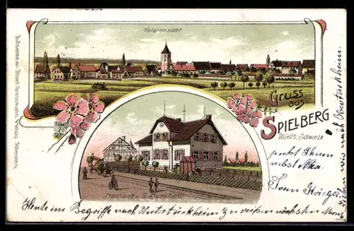 Lithographie Spielberg /Württb. Schwarzw., Handlung v. G. Burkhardt, Totalansicht