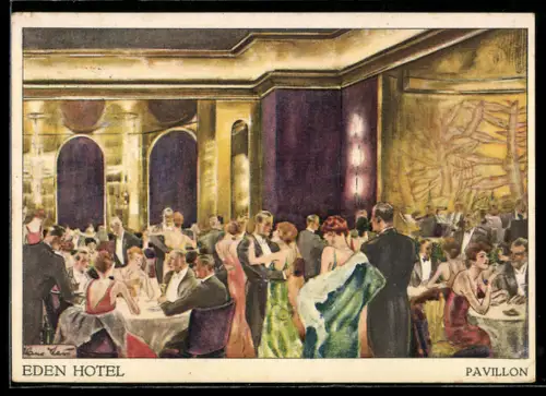 Künstler-AK Hans Leu: Berlin-Charlottenburg, Eden Hotel, Pavillon-Restaurant