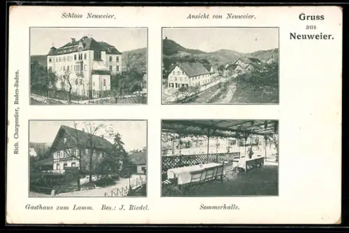 AK Neuweier, Totalansicht, Schloss und Gasthaus zum Lamm, Bes. J. Riedel