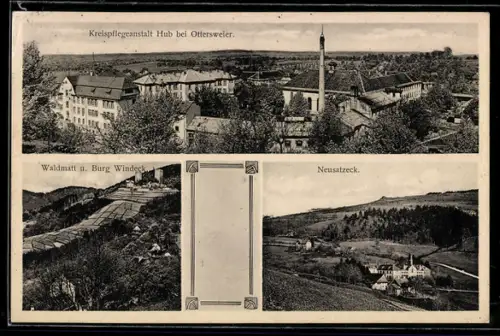 AK Ottersweier, Kreispflegeanstalt aus der Vogelschau, Waldmatt und Burg Windeck