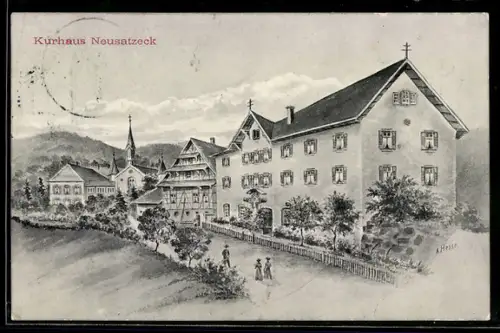 Künstler-AK Neusatzeck, Blick auf das Kurhaus der Ortschaft