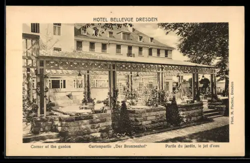 AK Dresden, Hotel Bellevue Brunnenhof, Gartenpartie