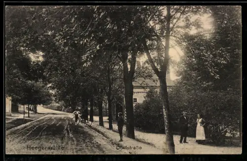 AK Heegermühle, Partie in der Dorfstrasse mit Grünanlagen