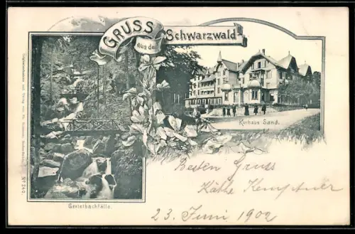 AK Bühl, Kurhaus Sand mit Gertelbachfälle