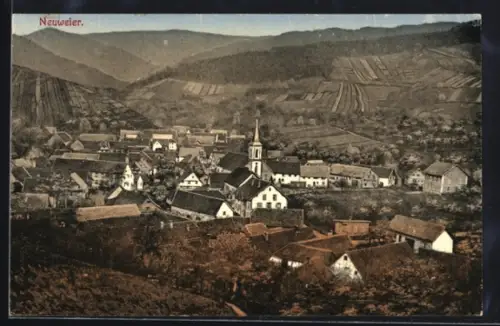 AK Neuweier, Dorfansicht mit Kirche und Weinbergen
