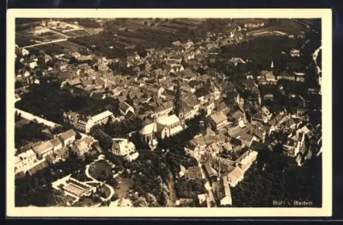 AK Bühl i. Baden, Luftaufnahme, Ortsansicht mit Kirche