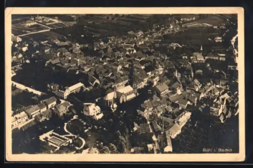 AK Bühl i. Baden, Luftaufnahme, Ortsmitte, Kirche