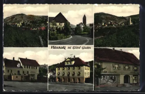 AK Neusatz bei Bühl, Geschäft Schaufler, Verschiedene Ortsansichten