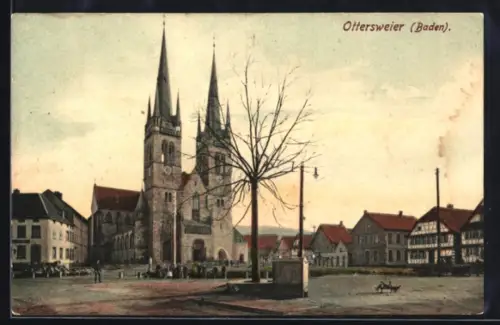 AK Ottersweier /Baden, Kirche und Marktplatz