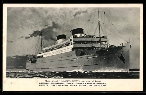 AK Motor Vessel Innisfallen of the London-Fishguard-Cork direct express service, Passagierschiff