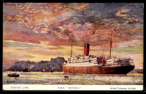 AK Passagierschiff R.M.S. Antonia der Cunard Line in der Dämmerung