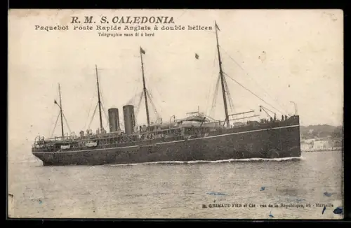 AK Passagierschiff R.M.S. Caledonia in voller Fahrt