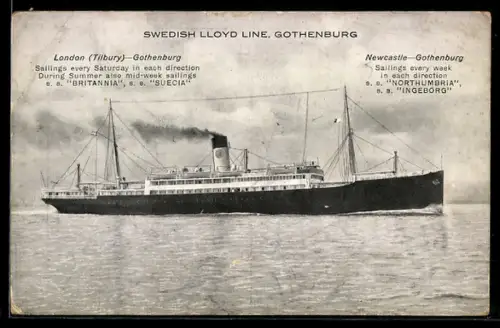 AK Passagierschiff Gothenburg des Swedish Lloyd in Seitenansicht