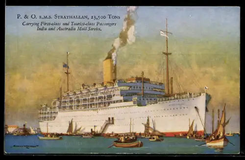 AK Passagierschiff R.M.S. Strathallan im Hafen umgeben von Ruderbooten und Segelbooten