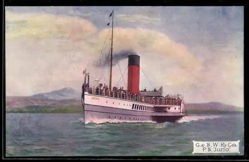 AK Raddampfer P.S. Juno vor der Küste, G. & S.W.Ry. Co`s, Passagierschiff