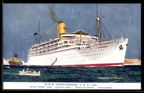 Künstler-AK Passagierschiff R.M.S. Stratheden der P. & O. Line vor der Küste